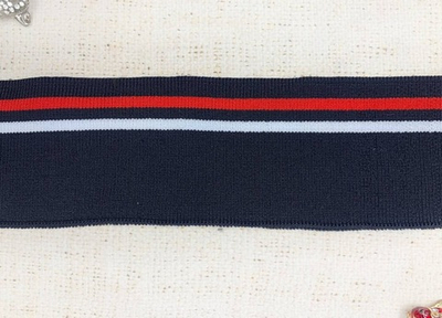 Подвязы трикотажные, ш. 6,5 см, L 118 см, тёмно-синий с красным/белым
