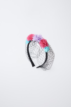 ZARA ОБОДОК ДЛЯ КОСТЮМА С ЦВЕТАМИ И СЕТКОЙ, РАЗНОЦВЕТНЫЙ