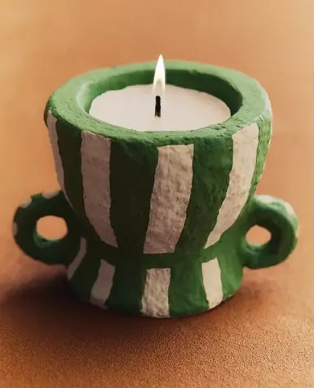 ZARA HOME ПОДСВЕЧНИК ИЗ ПАПЬЕ-МАШЕ, ЗЕЛЕНЫЙ