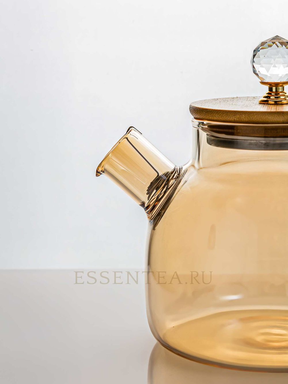 Чайник стеклянный с бамбуковой крышкой матовое стекло 1000 мл