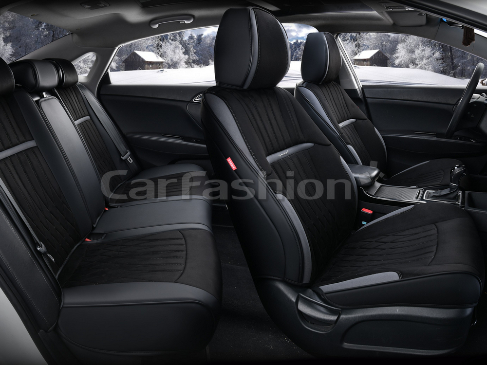 Чехлы на сидения CarFashion каркас 5D«DIPLOMAT PLUS» 27313 -Экокожа черный/т.серый/черный