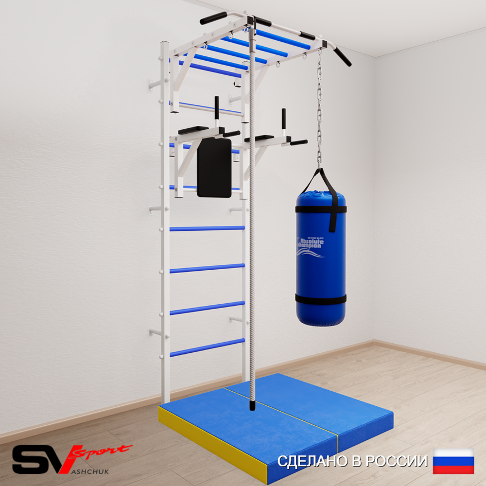 Шведская стенка Sv Sport 5405 (Турник рукоход/Брусья/Канат/Цепь/Мешок 15кг/Мат 1м)