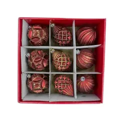 Набор пластиковых шаров Рандеву 80 мм., 9 шт., красный с золотом, Christmas DeLuxe (87799)