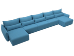 Диван П-образный Лига-051 НПБ МегаЛонг РОГОЖКА Амур 10 голубой
