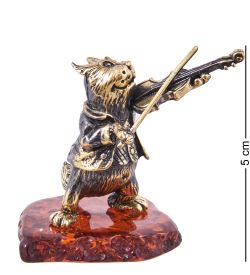 Народные промыслы AM-3864 Фигурка «Кот Скрипач» (латунь, янтарь)