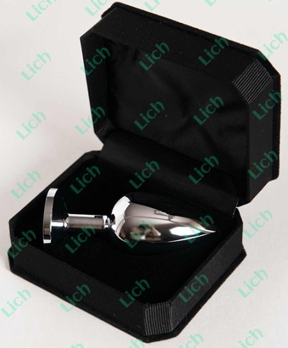 Большая серебристая анальная втулка с прозрачным кристаллом