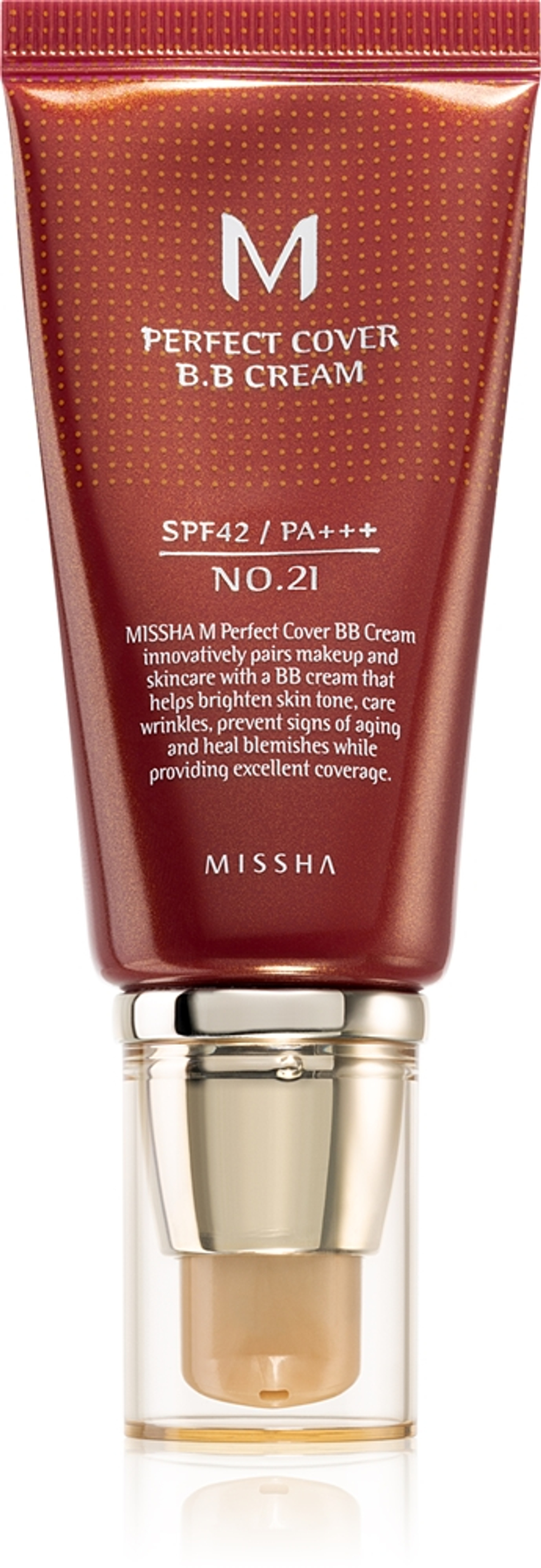 Missha M Perfect Cover - Крем ВВ с высокой защитой от УФ-лучей оттенок No. 21 Light Beige SPF42/PA+++, 50 ml