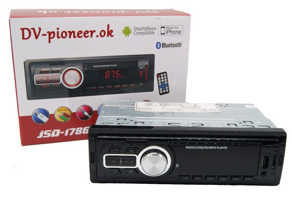 Автомагнитола DV-Pionir DV-1786, Bluetooth , usb, micro, aux, fm, пульт