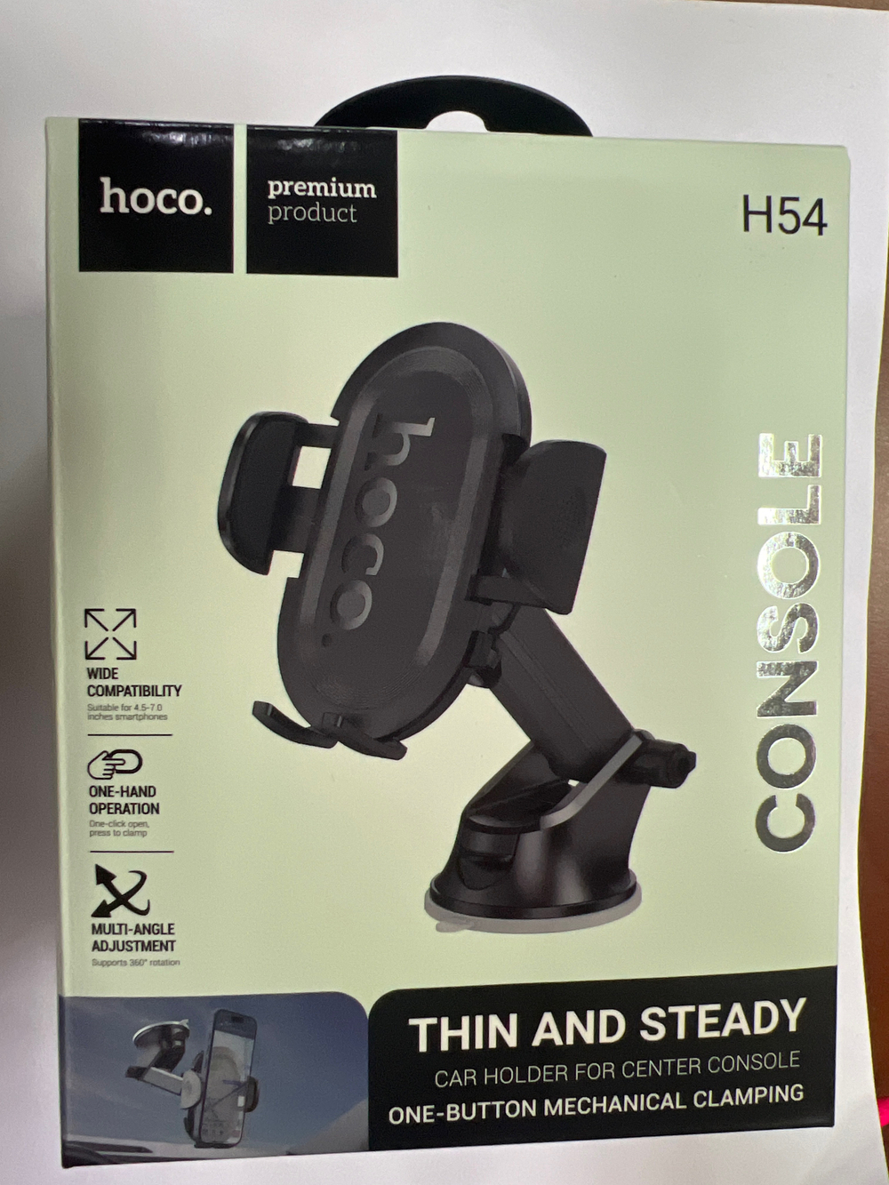 Автодержатель Hoco H54 Brusco ultra-thin push-type car holder (center console) Black