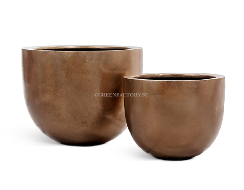 Кашпо TREEZ Effectory - Metal - Низкая конус-чаша - Тёмное матовое золото