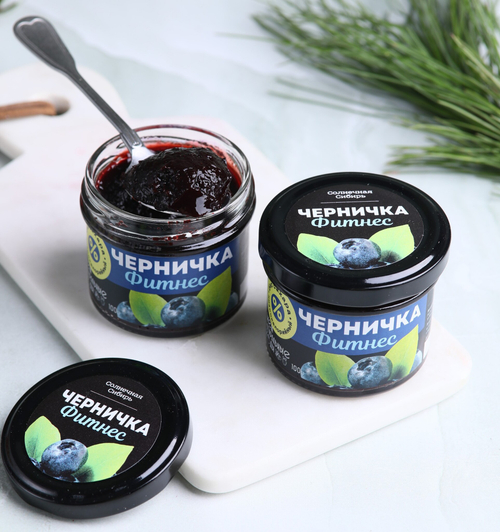 Джем ЧЕРНИЧКА ФИТНЕС / 100 г / без сахара / банка / Солнечная Сибирь