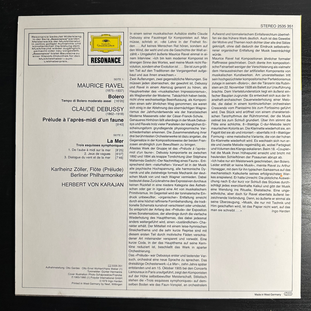 Равель - Болеро / Дебюсси - Море, Прелюдия к Послеполуденному отдыху фавна (Германия 1979г.)