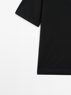 Massimo Dutti Поло из смесовой шерсти с воротником поло и короткими рукавами, черный