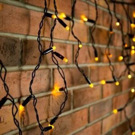 Гирлянда Айсикл (бахрома) светодиодный, 4,8 х 0,6 м, черный провод, 230 В, диоды желтые,  176 LED NE