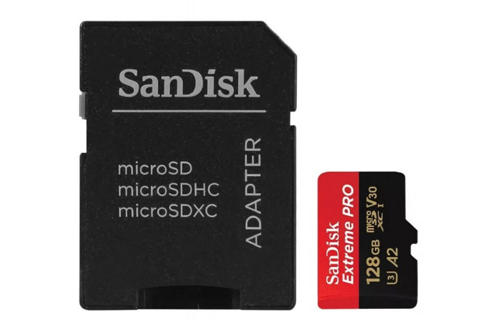 Карта памяти SanDisk microSDXC Extreme PRO V30 U3 A2 (200/90MB/s) 128GB + ADP