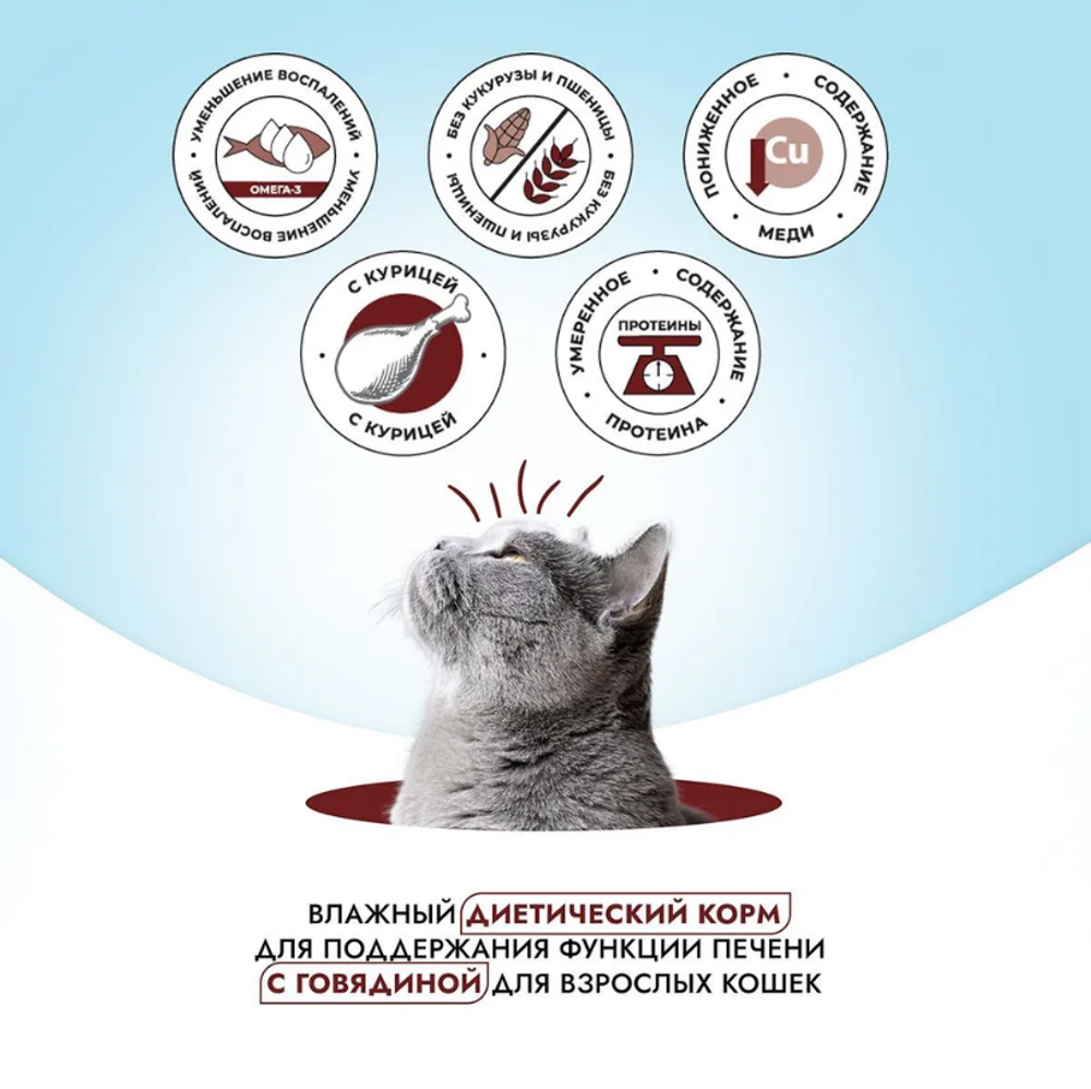 Влажный корм консервы для кошек Best Dinner Vet Profi Hepatic 0,1кг (диета против печеночной недостаточности) говядина консервы для кошек. 12 упаковок