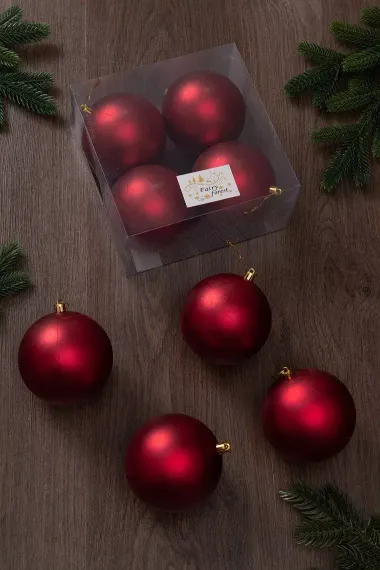 Набор пластиковых шаров Глория 100 мм., красный матовый, 4 шт., ЕлкиТорг (150400)