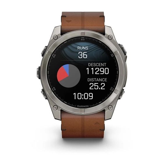 Умные часы Garmin Fenix 8, 51 мм, AMOLED, Sapphire Titanium, каштановый кожаный ремешок