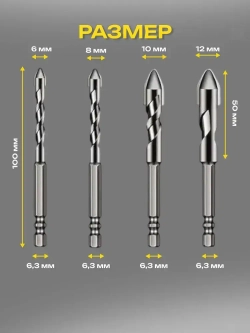 Набор сверл по металлу с шестигранным хвостовиком 4 шт