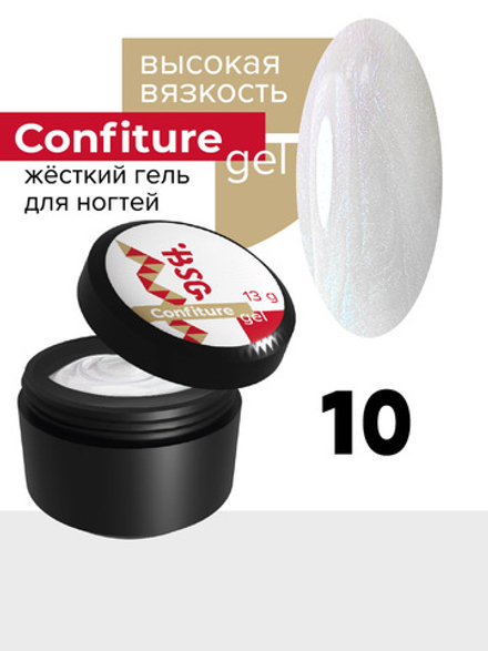 Жёсткий гель  для наращивания  Confiture №10 ВЫСОКАЯ ВЯЗКОСТЬ - Прозрачный молочный с перламутром (13 г)