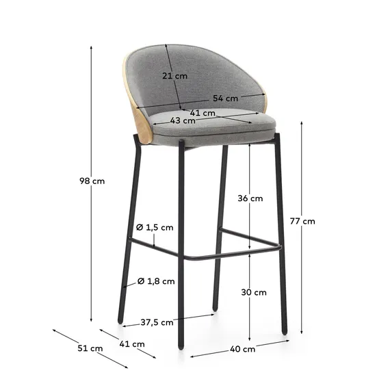 Барный стул Eamy светло-серый с натуральной отделкой