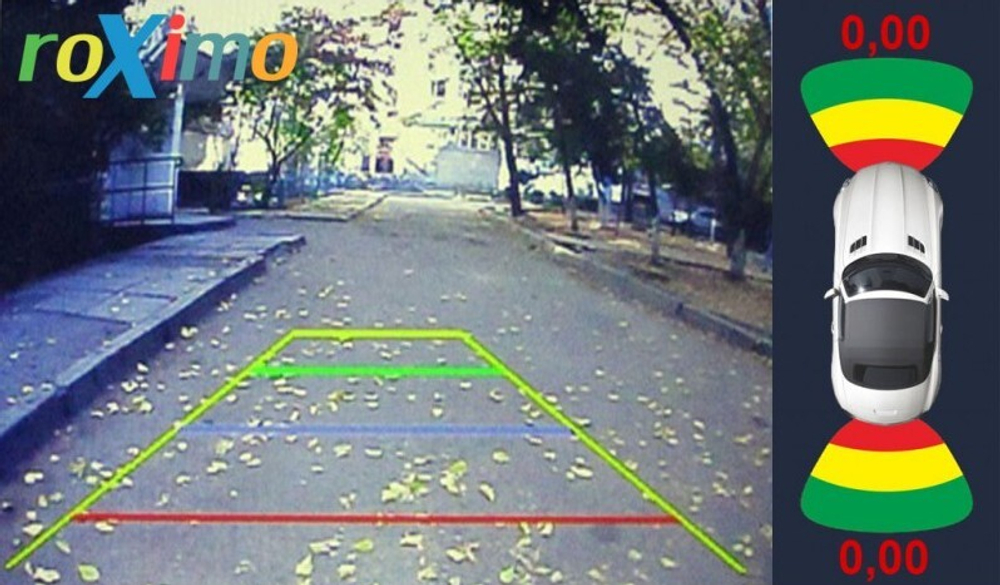 Парковочный радар с входом для камеры (Видеопарктроник) перед/зад 8 датчиков - Roximo RPV-002