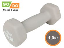Гантель GO DO в виниловой матовой неопреновой оболочке.  Вес 1 кг.  (Белый)
