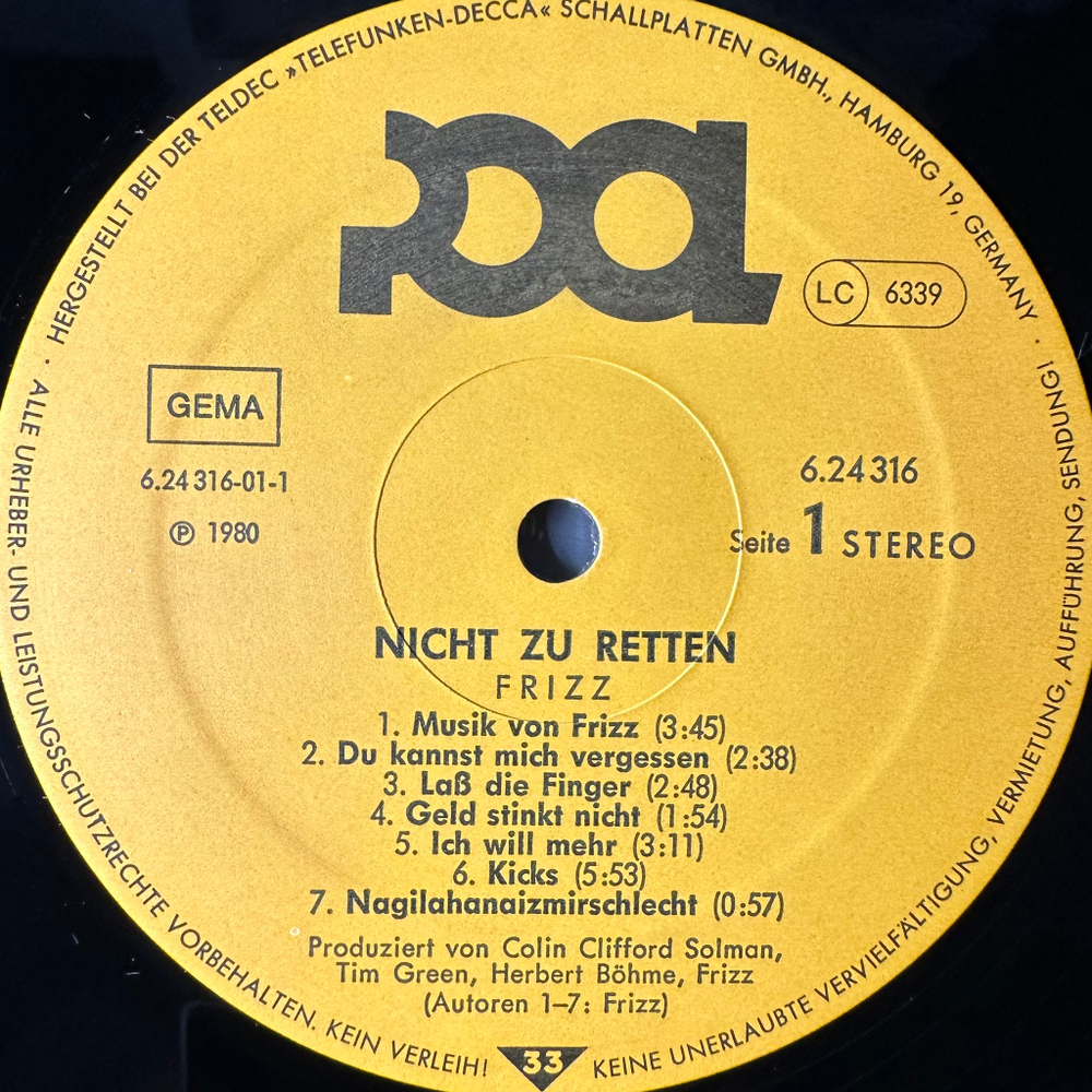 Frizz ‎– Nicht Zu Retten (Германия 1980г.)