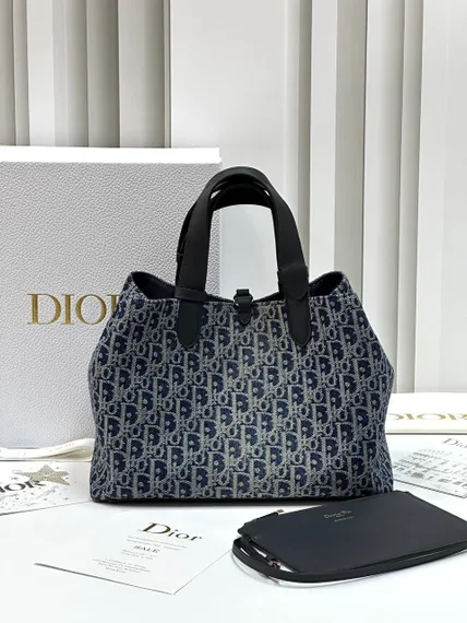Сумка Dior Toujours Жаккард Denim Dior Oblique синего цвета