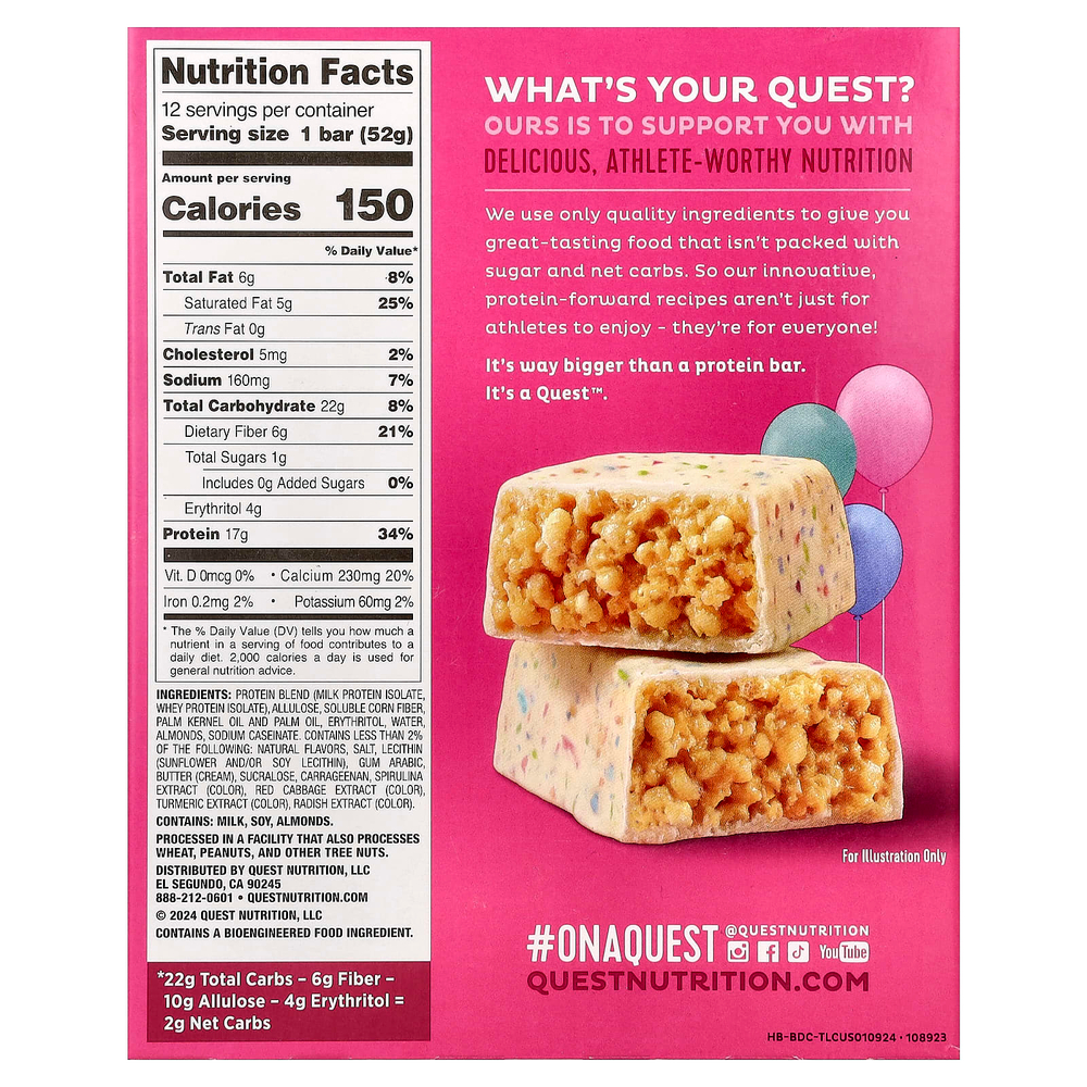 Quest Nutrition, протеиновый батончик, хрустящий торт, 12 батончиков по 52 г (1,83 унции)
