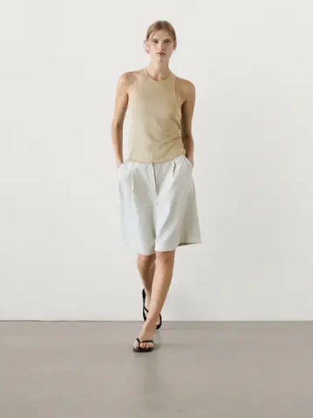 Massimo Dutti Майка с широкими бретелями и блестящей окантовкой, золотистый