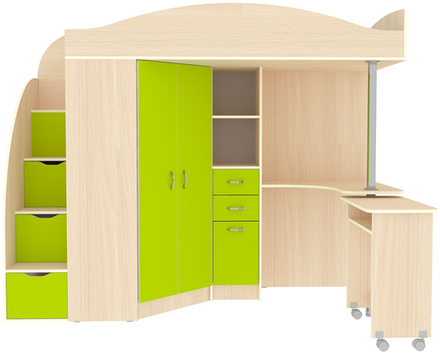 Кровать-чердак КарИВи Юниор 4  Дуб Молочный Лайм