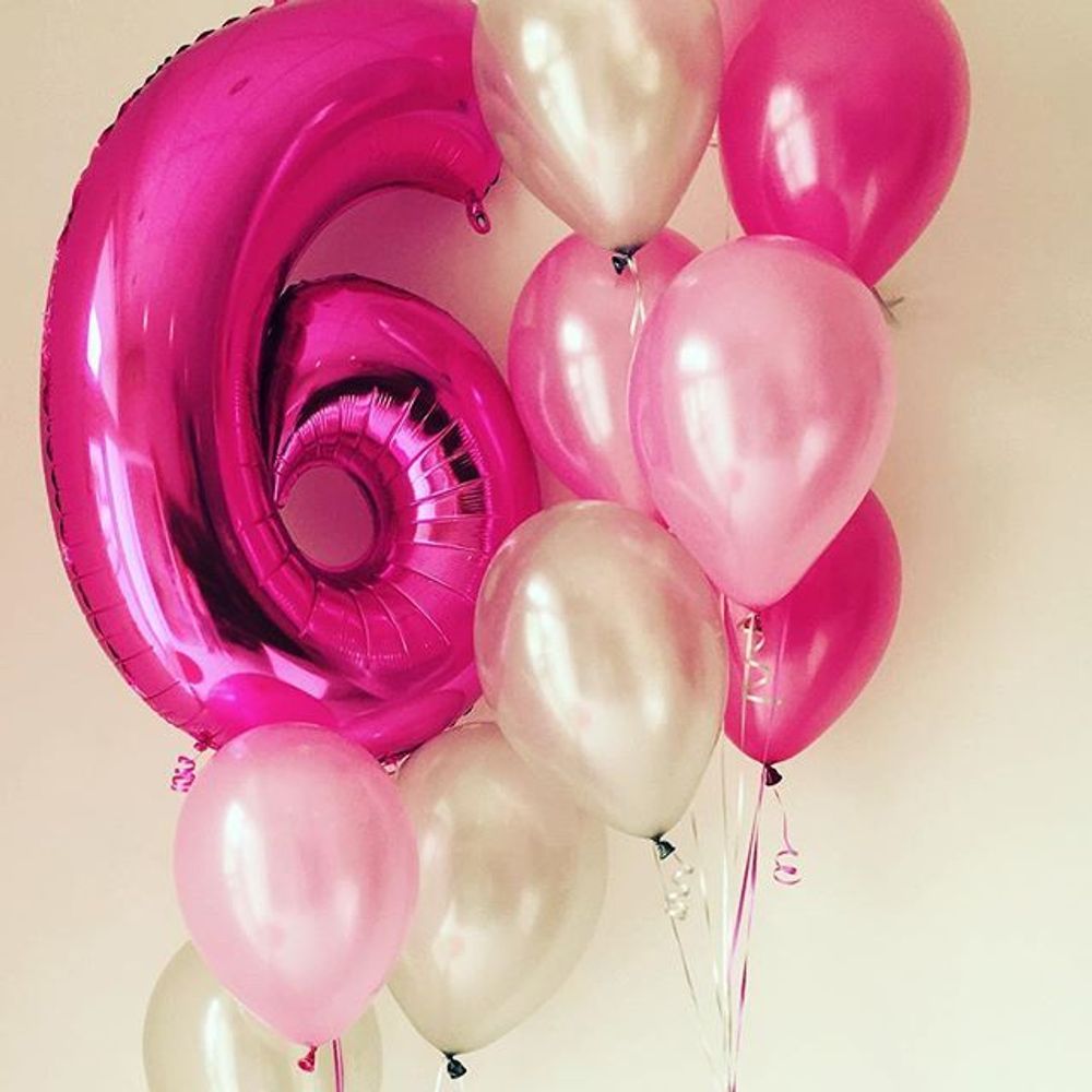 Шар (40''/102 см) Цифра, 6, Фуше, 1 шт. в уп.