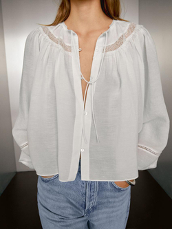 Massimo Dutti Блуза из струящейся ткани с отделкой кружевом, белый