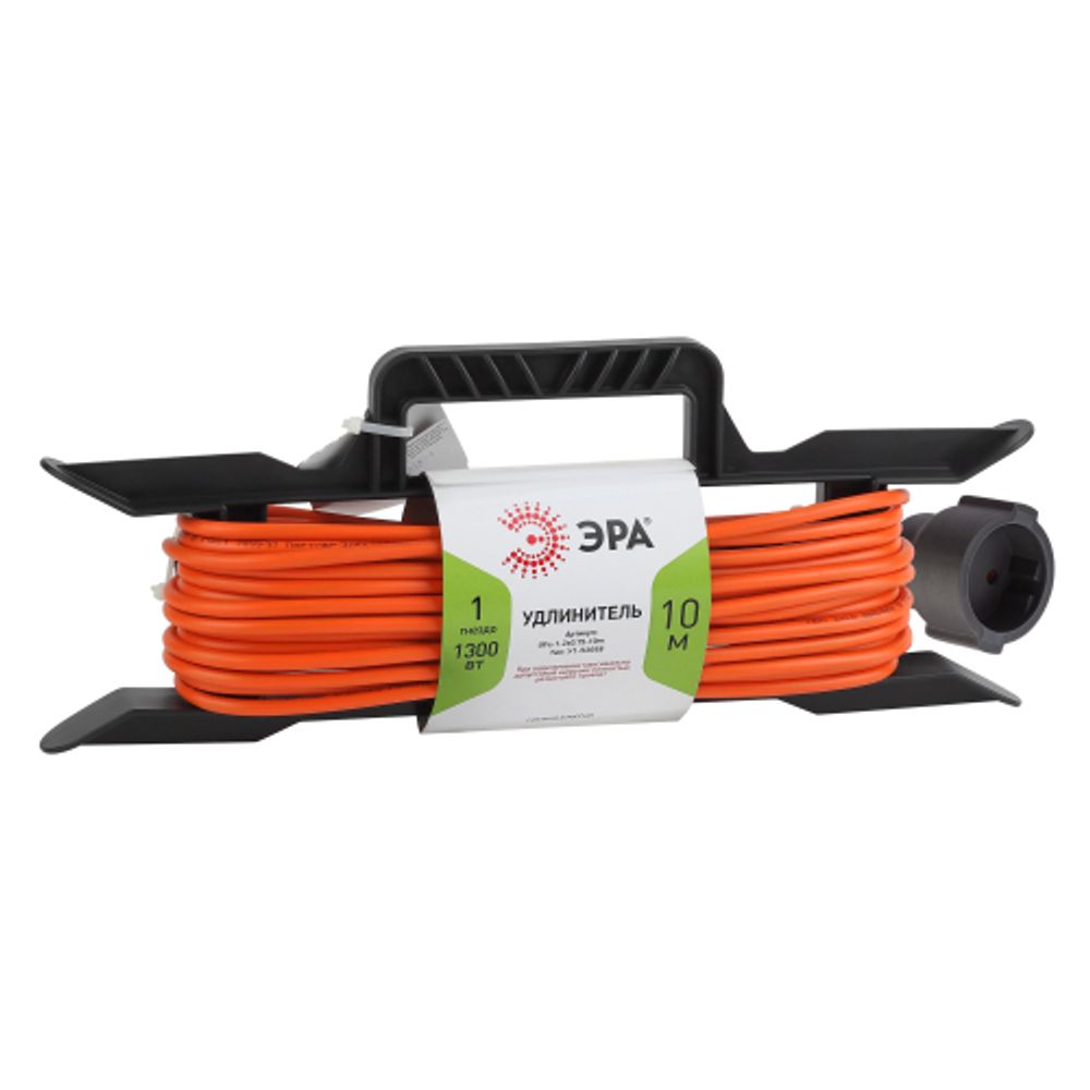 Удлинитель силовой ЭРА UFx-1-2x0.75-10m на рамке без заземления 1 розетка 10м ПВС 2x0.75мм2 | Силовые удлинители