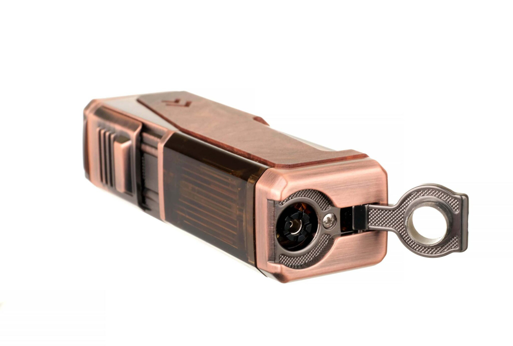 Зажигалка сигарная Honest, четверное пламя, с пробойником и сигарным ложементом, бронза с деревом 778-Wood