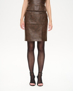 Юбка мини из экокожи с разрезом