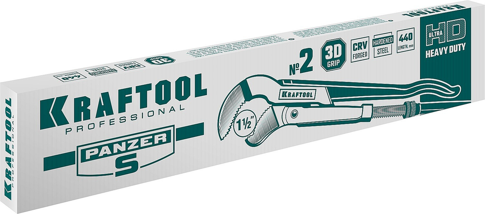 KRAFTOOL PANZER-S, №2, 1.5″, 440 мм, трубный ключ с изогнутыми губками (2733-15)