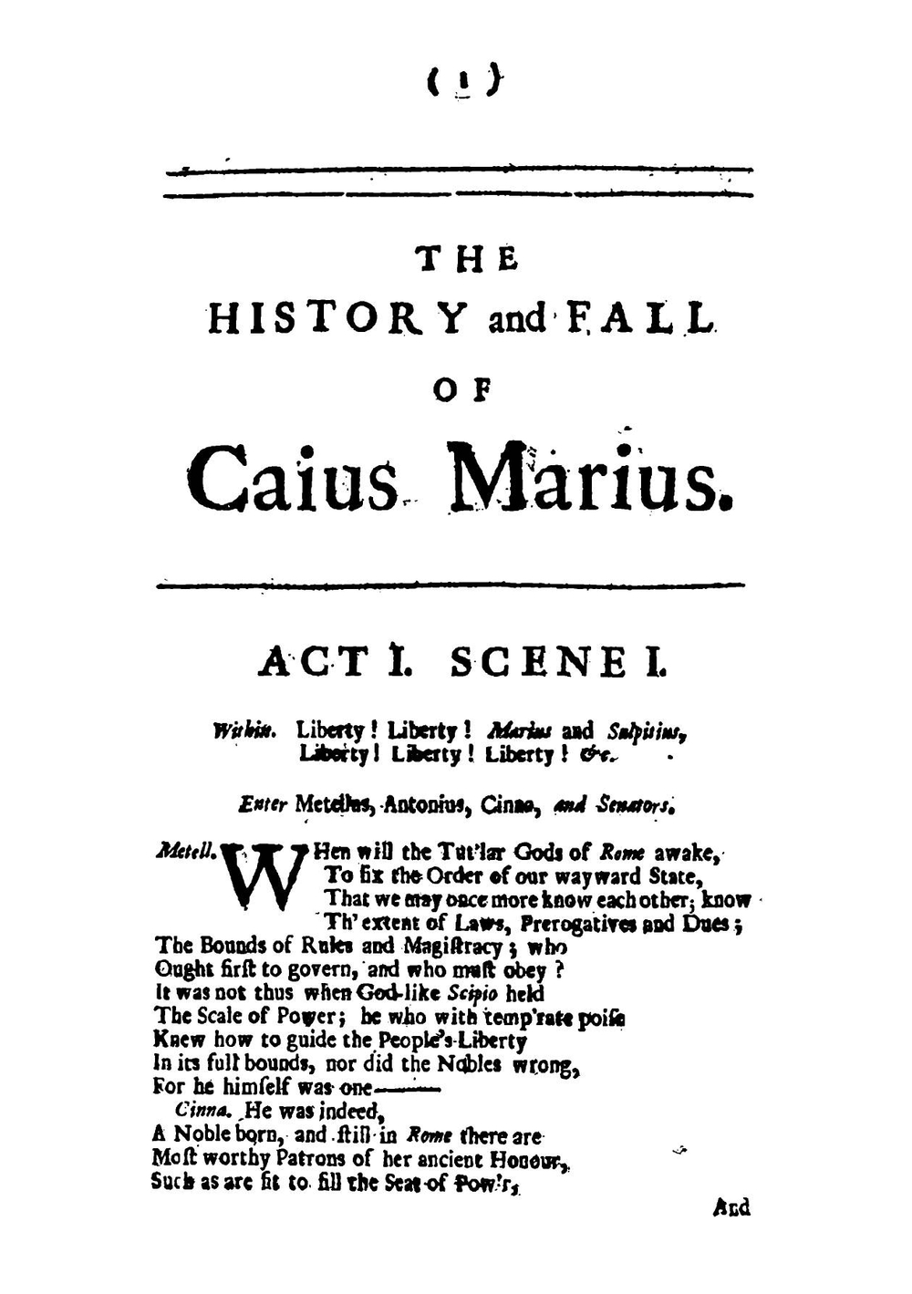 The History and Fall of Caius Marius. A tragedy | Thomas Otway