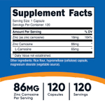 Nutricost, цинк карнозин, 120 капсул
