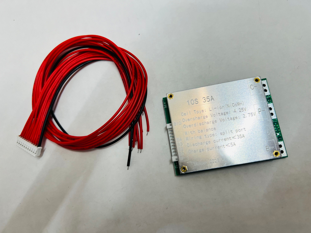 BMS плата для аккумулятора Li-ion 10s 36V(42V) 35A несимметричная с балансировкой