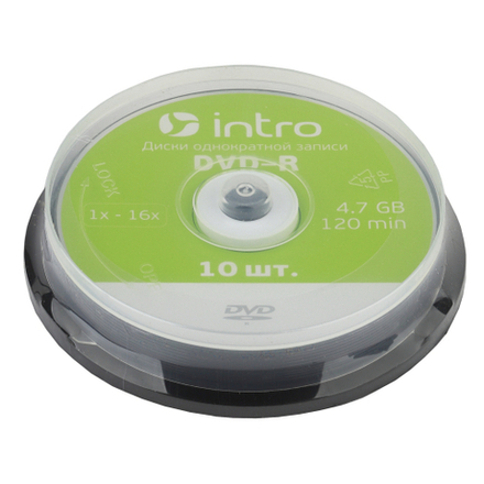 Диски оптические Intro COMPDVDR DVD-R 16X 4,7GB Cakebox комплект 10 штук