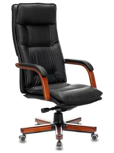 Кресло руководителя Бюрократ T-9927WALNUT/BLACK черный, кожа, крестовина дерево