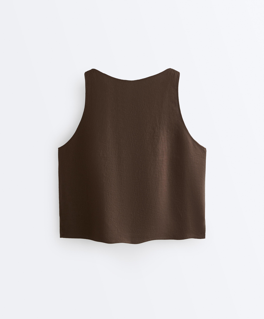 Oysho Топ из 100% льна, темно-коричневый