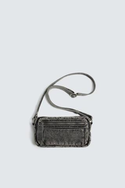 ZARA ДЖИНСОВАЯ СУМКА С ЭФФЕКТОМ ПОТЕРТОСТИ, СЕРЫЙ
