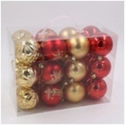 Набор шаров 24шт 7см красный и золотой с орнаментом SYCBF817-002