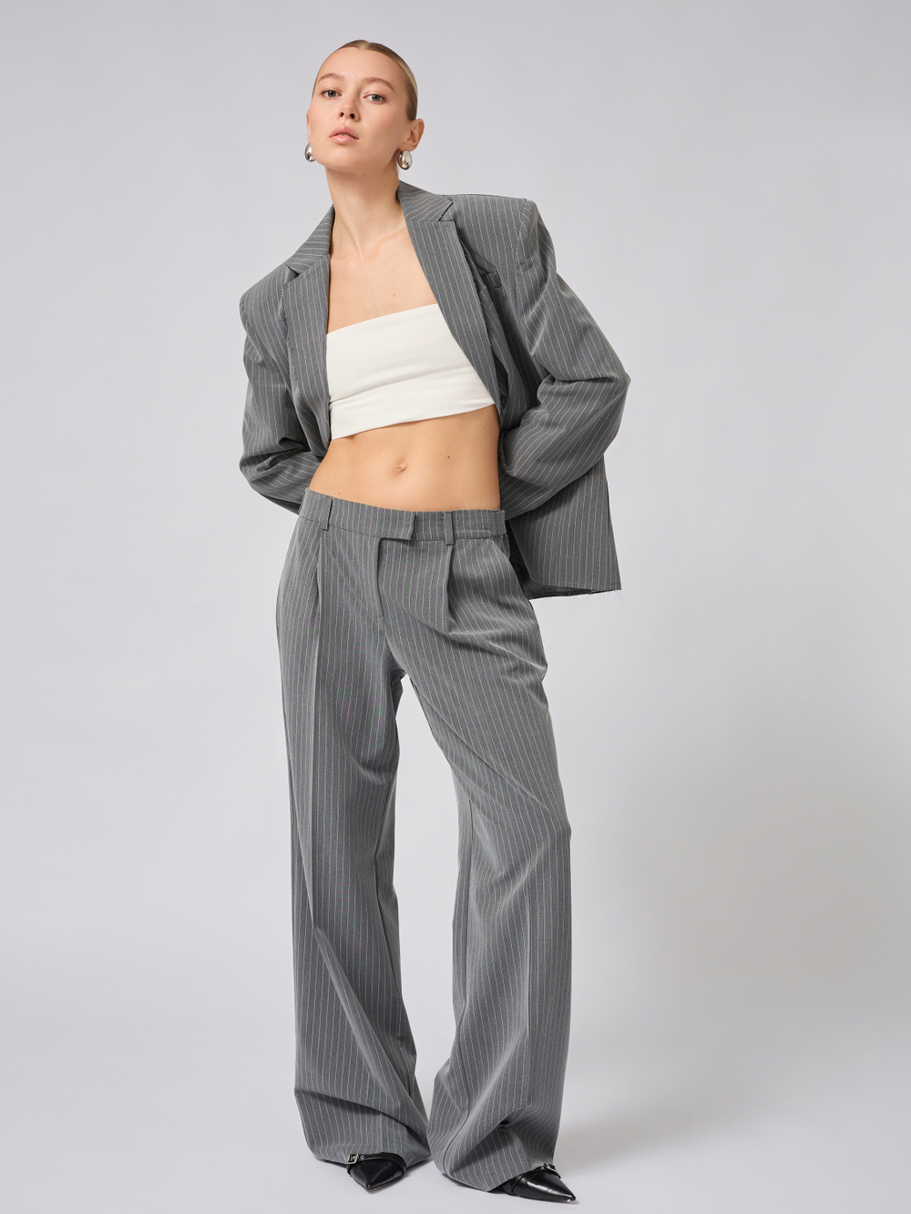 Жакет с необработанным краем оверсайз в полоску