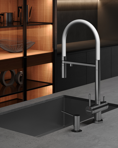 Смеситель для кухни Abelsberg Venta IXF73979CH c гибким изливом и возможностью подключения фильтра для воды, цвет лянцевый хром