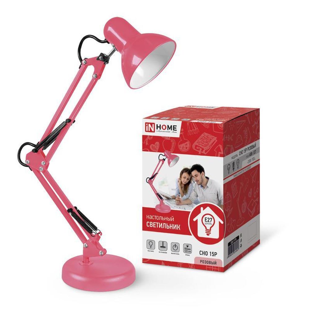 Светильник настольный СНО 15Р 60Вт E27 230В под лампу на основании роз. (кор.) IN HOME 4690612035857 Светильник настольный СНО 15Р 60Вт E27 230В под лампу на основании роз. (кор.) IN HOME 4690612035857
