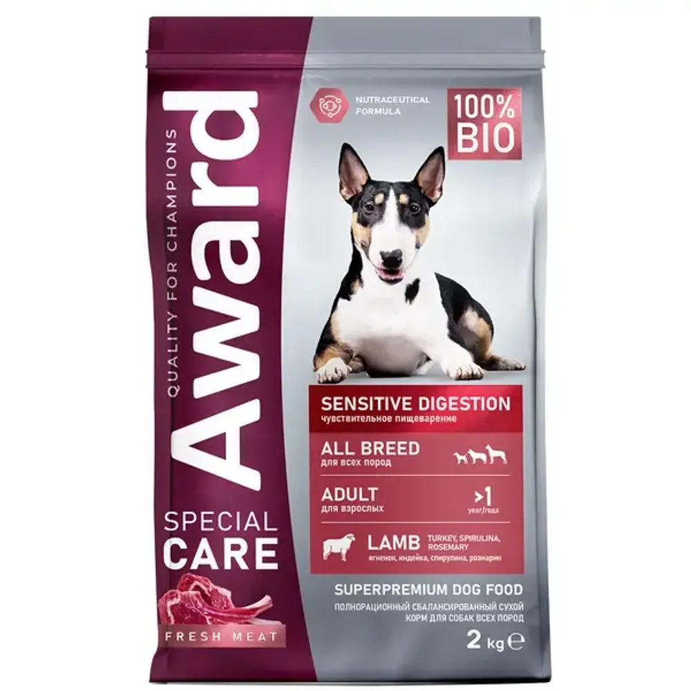 Сухой корм AWARD Special Care Sensitive Digestion для взрослых собак всех пород с чувствительным пищеварением со свежим мясом ягненка Сухой корм AWARD Special Care Sensitive Digestion для взрослых собак всех пород с чувствительным пищеварением со свежим мясом ягненка